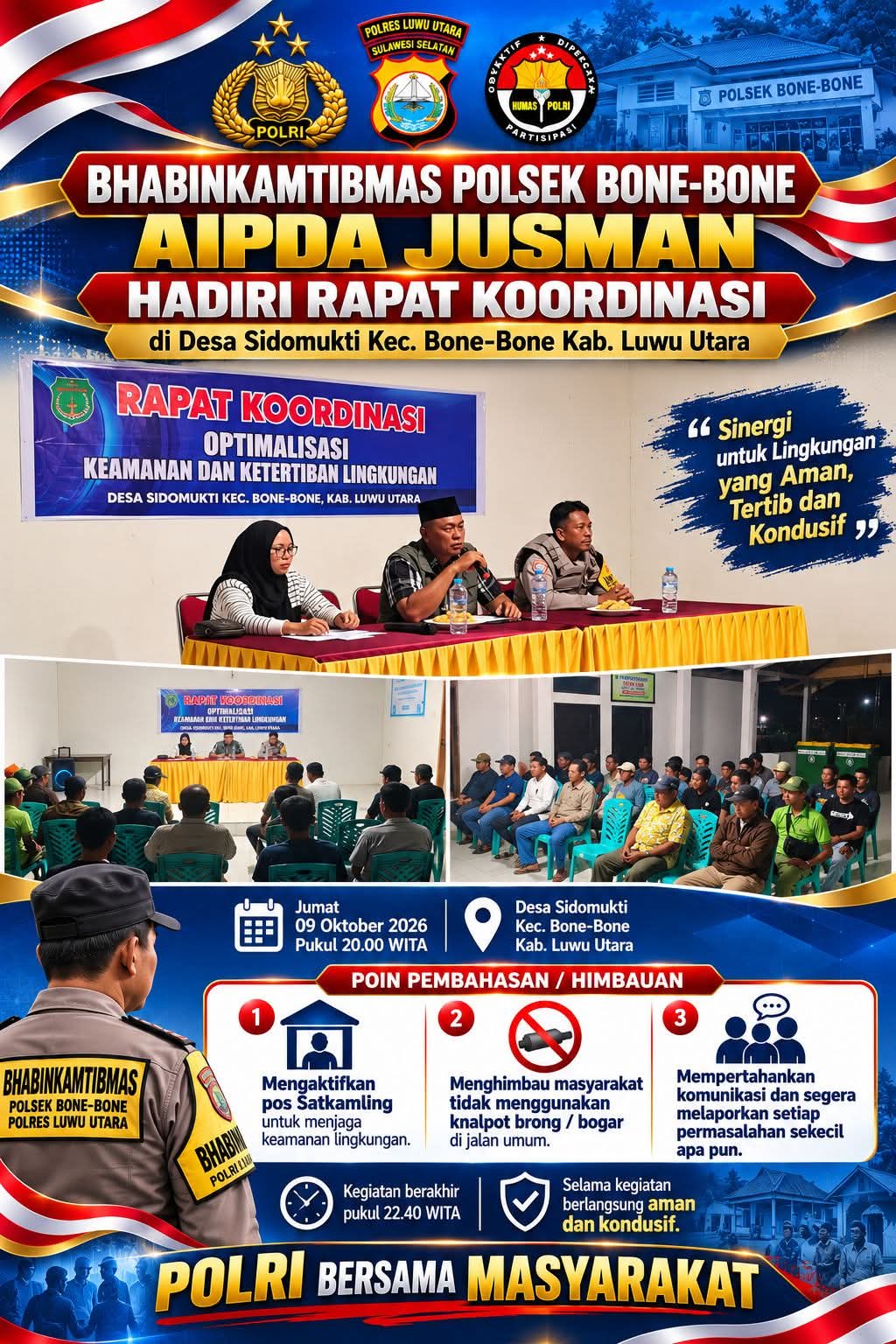 Bhabinkamtibmas Polsek Bone-Bone Hadiri Rakor di Desa Sidomukti, Perkuat Sinergi Jaga Kamtibmas